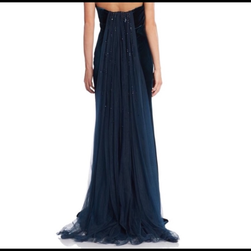 Monique Lhuillier Emerald Green Velvet Gown sz 6 - Picture 2 of 4